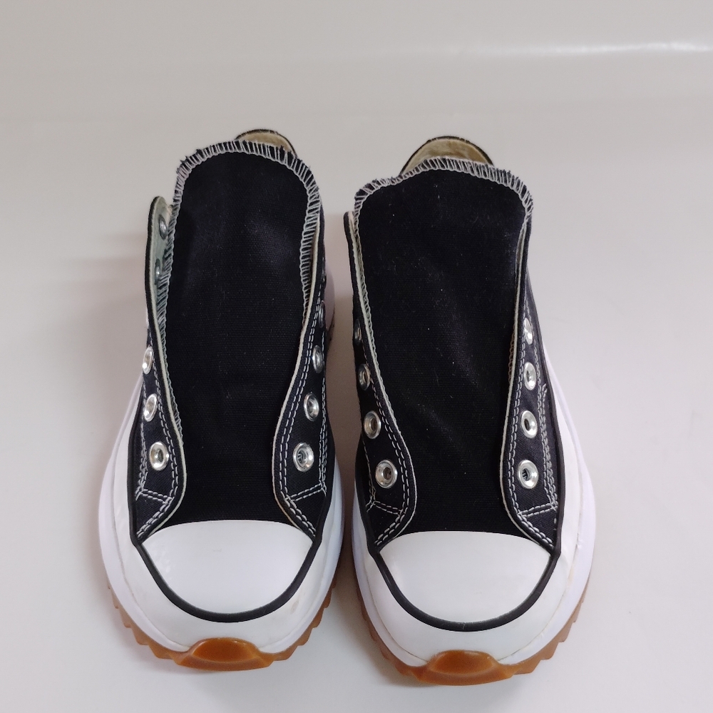 Converse Kids Black Canvas Slip-On Sneakers with White Toecaps and Gum Outsoles